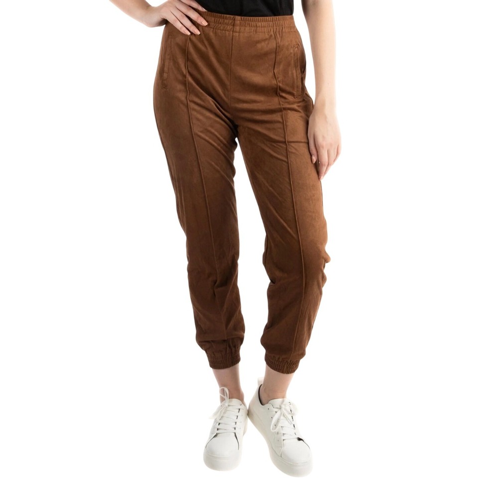 Tractr Brown Faux Suede Joggers Women's Size 6/28 Elastic Waist Casual Pants